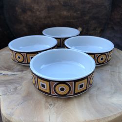 4 Vintage Siena Ware MCM “Mod” Design Sauce Trinket Dishes Japan