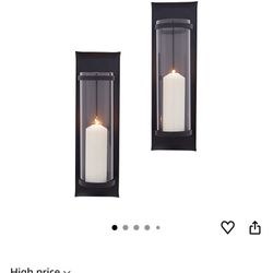 16” Metal Pillars Candle Holders With Glass Inserts 