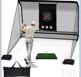 10x7ft Golf Hitting Practice Net for Real Golf Balls, Heavy Duty Driving Training Cage with Reinforced 7-Layer Mesh & Mat, Portable Backyard Net for I