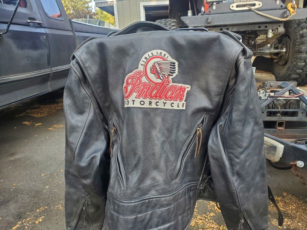 Leather Coat With Indian Motorcycle Logo 