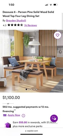 Dining Room Table, L-Shaped Breakfast Nook, Seats 5-6