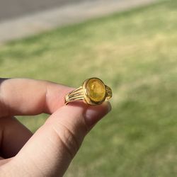 22k Solid Gold Ring With Yellow Amber Center Stone