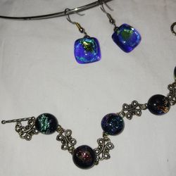 Bracelet And Earrings Glass Beads Blue
