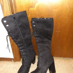 Target Women's Tall Lace Up Black High Heeled Boot Size 6 Upper 3.5" Heel Leg Zipper New $20 Firm