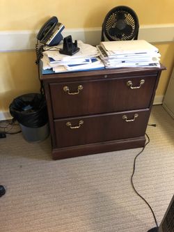 Small Wood Mahogany Finish Filing Cabinet