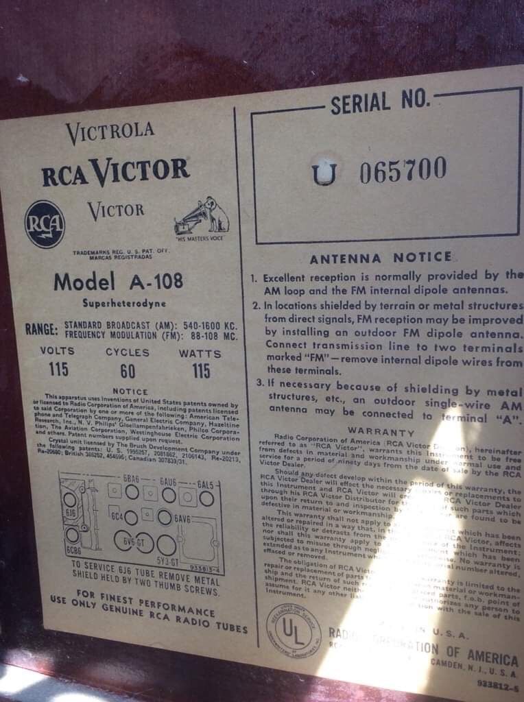 RCA Victor Model # A-108