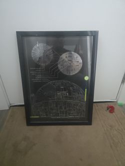 Star Wars Death Star Framed Blueprint Poster Metalic Lining