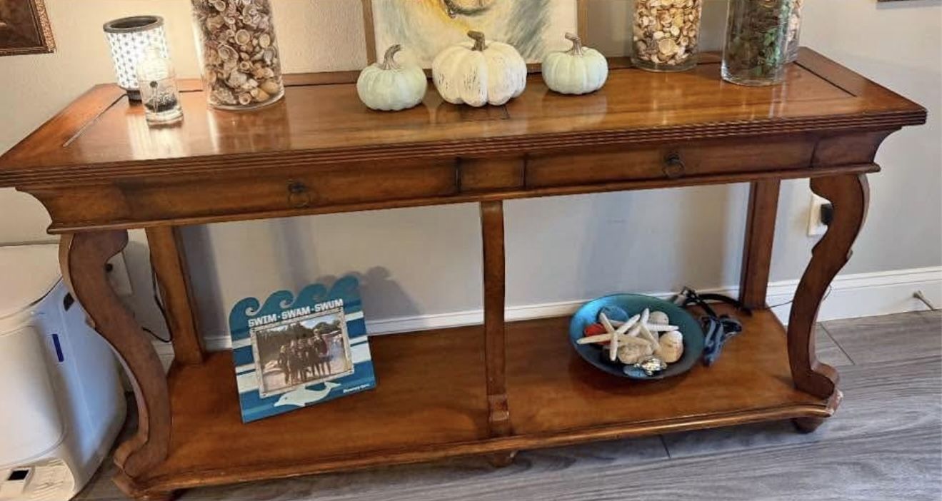 Entry Way Table Brown Wood with Drawers