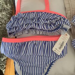 Gymboree New W Tags Baby Girl 18-24 Month Bathing Suit Striped Bikini And 6-12 Month Baby Girl Blue White