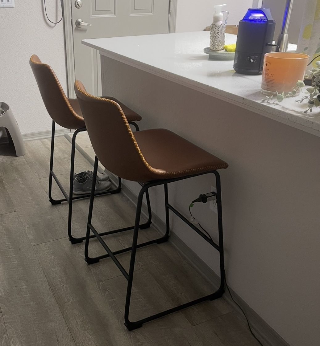 Brown Leather Bar Stools