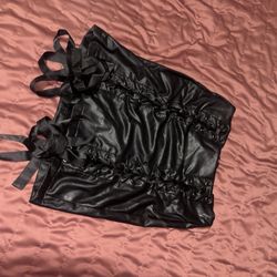 Ribbon Laced Leather Skirt 