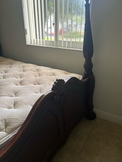 Dark Wood Four-Poster Bed Frame