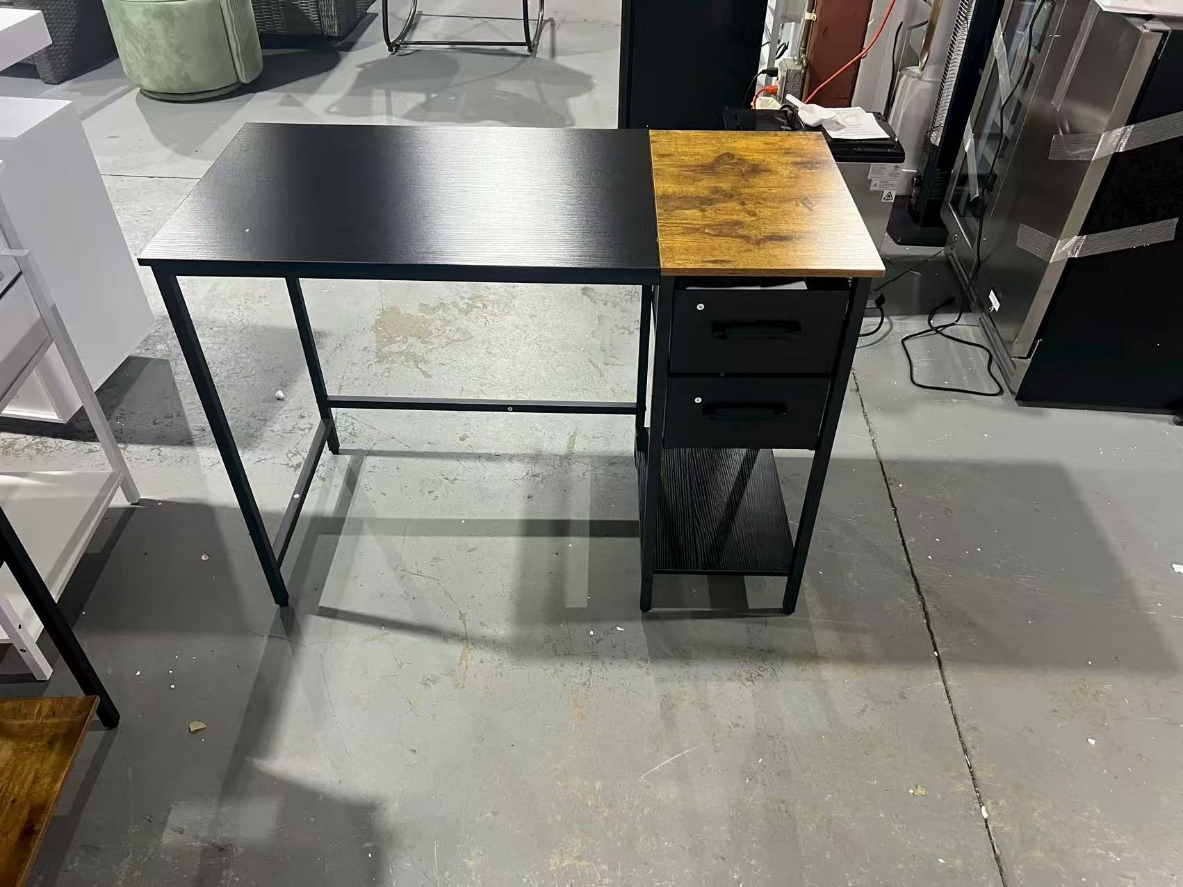 🥨Light Brown& Black or White Computer Desk with 2 Drawers, 40 Inch Small Home Office Desk Study Writing Table, Light Brown