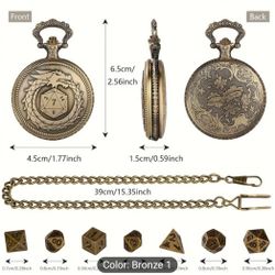 Dungeons And Dragons Inspired Bronze Engraved pocket dice and case with chain. 