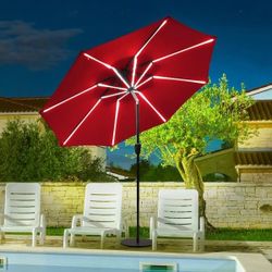 Beautiful 😍 Night Light Led Umbrella 🏖️ Auto Tilt Pool Deck Patio Balcony Porch Yard Lawn Sun Shade Table 