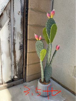 UV-Resistant Tall Faux Cactus in Brown Woven Planter,41" Fake Plant with Realistic Pads & Vibrant Fruits,Artificial Cactus Indoor Outdoor