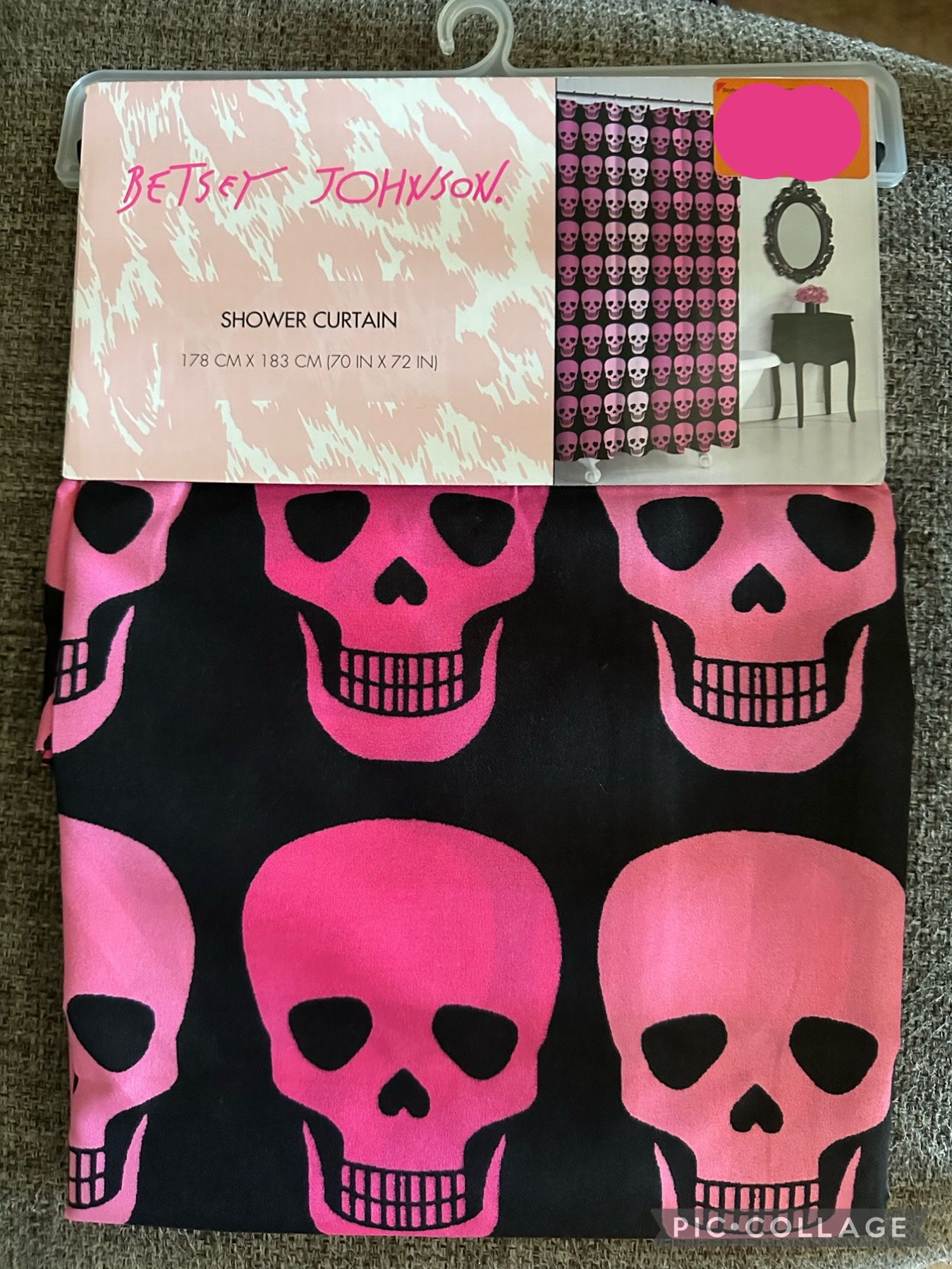 Betsey Johnson Kaleideskull Microfiber Shower Curtain Halloween Skull Decor Pink