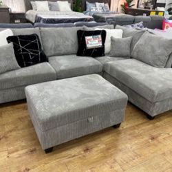 On Sale‼️ 3-pc Sectional Sofa With Storage Ottoman Grey Corduroy 