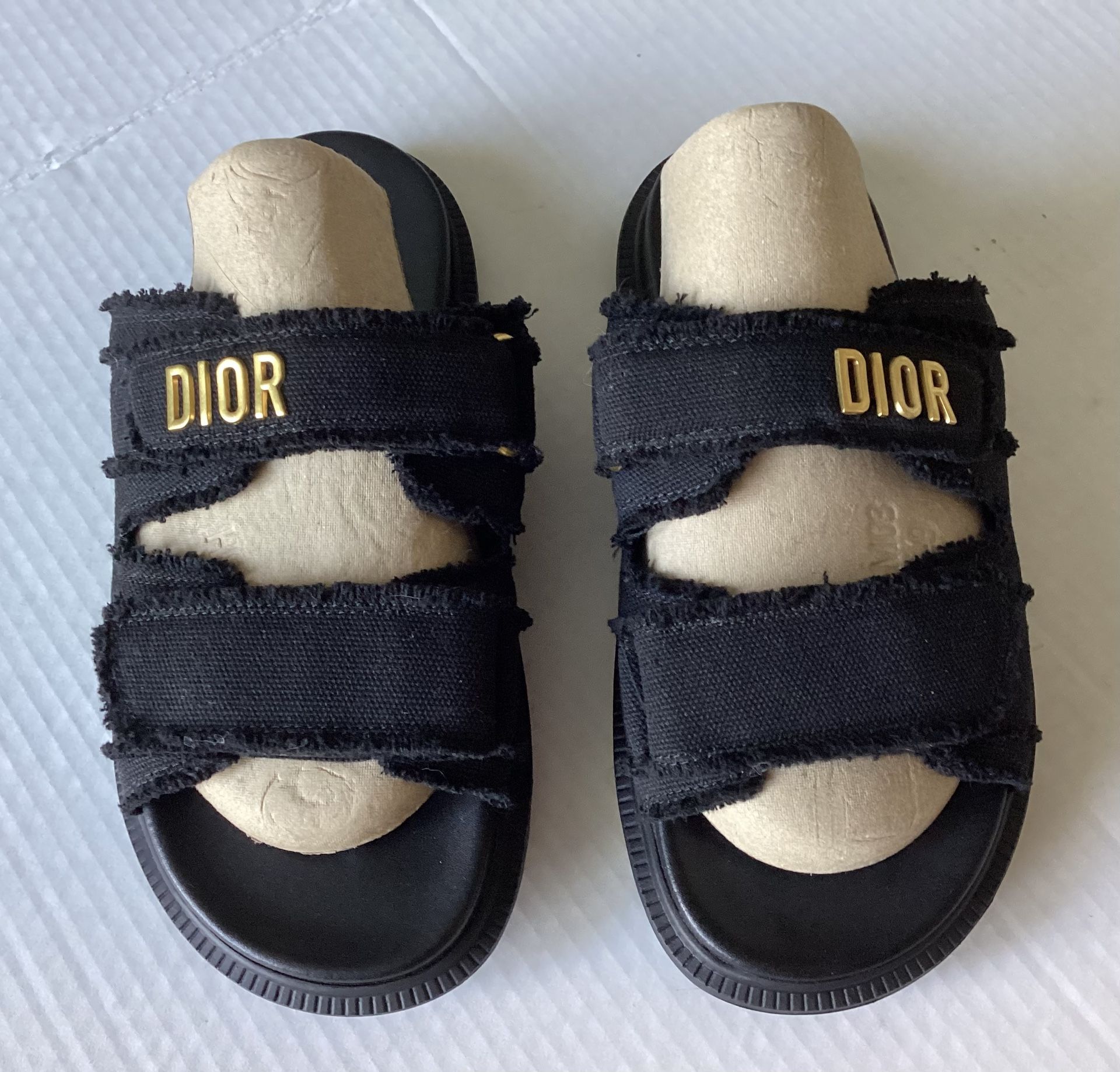 Christian Dior Dioract Black Fringed Cloth Slides. 8.5-9?