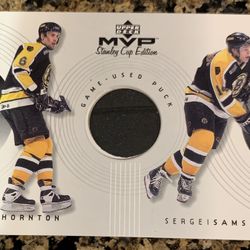 Joe Thornton Sergei Samsonov Upper Deck Game Used Puck Card *Read Description*