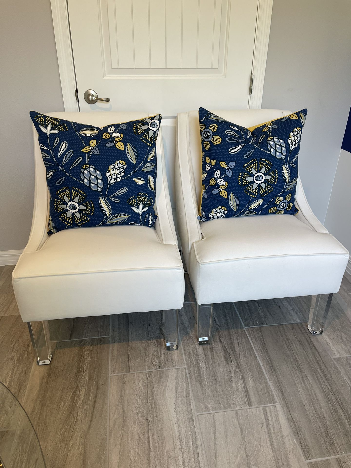 Pair White Decor Chairs w/ Decor Pillows