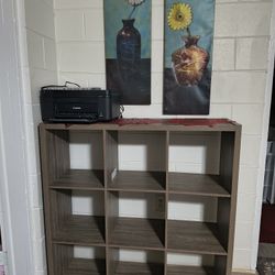 Gray Brown 9 Cube Organizer In Excellent Condition. 