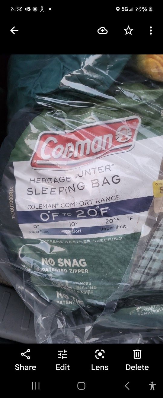 Sleeping Bag Coleman 0 Degrees New