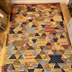Fine Handmade Flat Woven Wool Moroccan Area Rug 81x120 in / 7x10 ft
