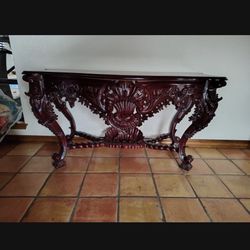 🌹BEAUTIFUL, ELEGANT CARVED WOOD ENTRANCE TABLE- VANITY- DARK CHERRY WOOD COLOR 66.5” X29” X34”🌹