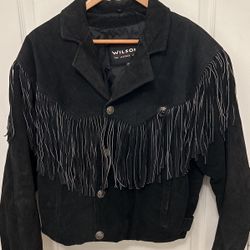 Fringe Leather Jacket Women’s Medium 