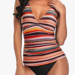 Holipick Tummy Control Two Piece Tankini Set Swimsuits for Women V neck Tankini Top Bathing Suits with Swim Bottom