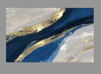 70x35 Abstract Navy Blue and Gold Canvas Art