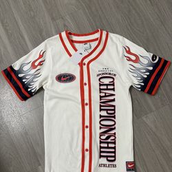 Nike Americana Jersey Flames Button Shirt White Red Men’s Sz Small