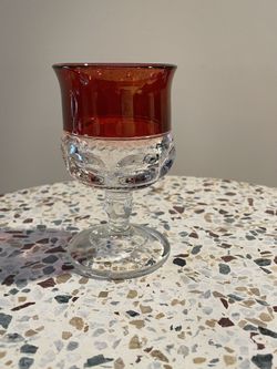 Single Small Indiana Glass Ruby Red Flash Thumbprint Goblet