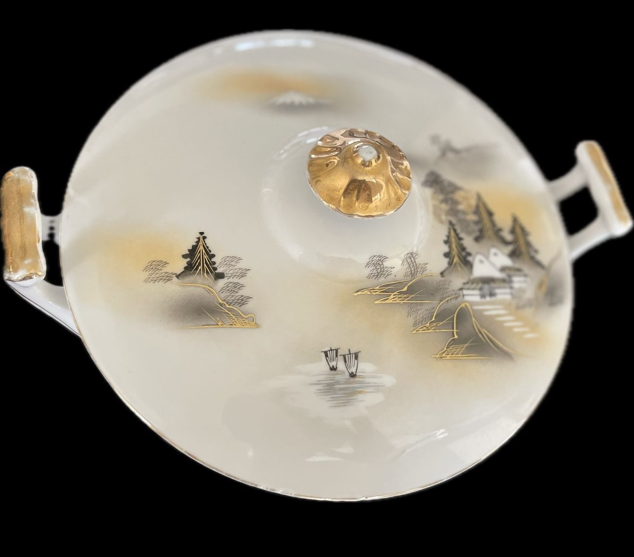 Vintage Kutani Hand Painted Serving Bowl With Lid