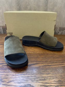 Italy Women’s 6.5 Olive Green Nubuck Leather Slip-on Sandals Shoes