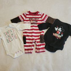 3 Christmas Baby Onesies 0-3 Months 