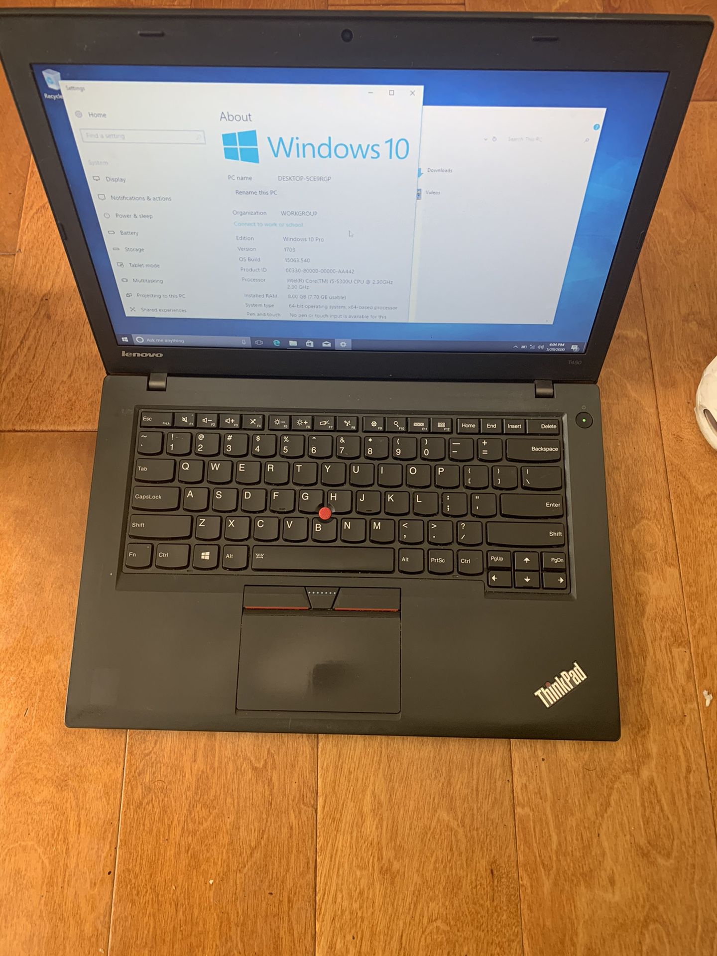 14” Lenovo T450 laptop i5/8gb/500gb/ Windows 10