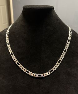 24" Sterling Silver Figaro Necklace-NEW