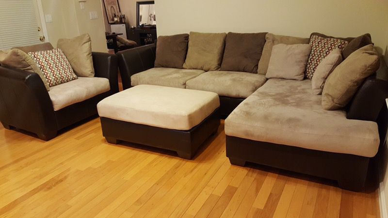 Ashley Furniture Microfiber Couch set sectional w/ Chaise, Chair and Ottoman + pillows