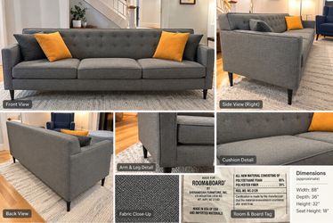 Room & Board Gray Sofa – Mid-Century Modern
