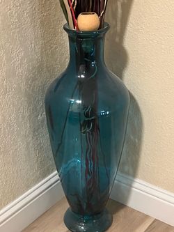Large Teal Glass Floor Vase