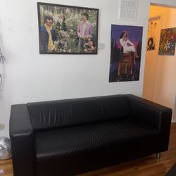 Black leather Mid Century Couch 
