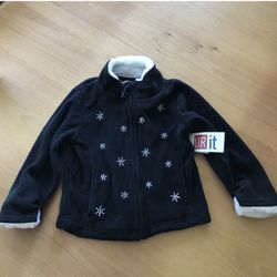 UR It Black Fleece Jacket With Snowflakes- Girls 4T, NWT