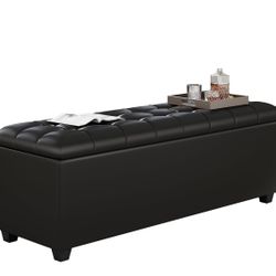F59 Wimbix 38-inch Black Faux Leather Storage Ottoman Bench with Seat & Footrest Function - End of Bed Bench for Bedroom, Living Room & Entryway