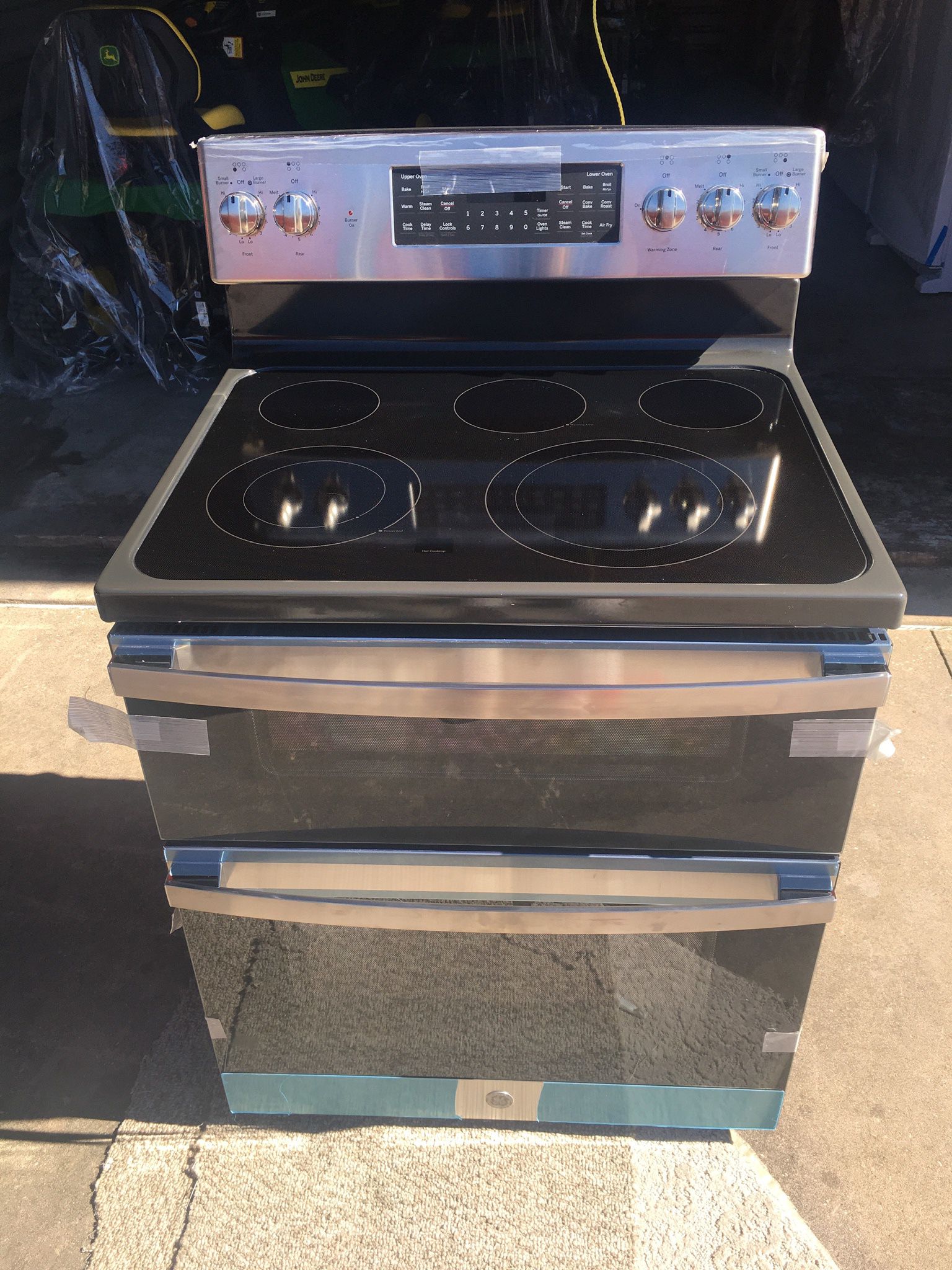 New Scratch And Dent GE 30-in Glass Top 5 Burners 4.4-cu ft / 2.2-cu ft Air Fry  Double Oven Electric Range (Stainless Steel) $795.00 O’B’O’