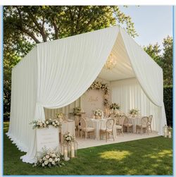 5x20ft Ivory Ceiling Drapes for Wedding, 1 Panels 5×20ft Wrinkle-Free Silky Draping Fabric Ceiling Curtains for Tent Canopy Church Event Reception Sta