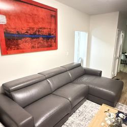 Leather Sectional Sofa with Chaise, 2 Power Recliners and Adjustable Headrests