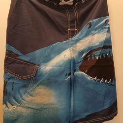 Boys XL 14/16 Ocean Pacific Shark Swim Trunks With Mesh Liner And Back Pocket.