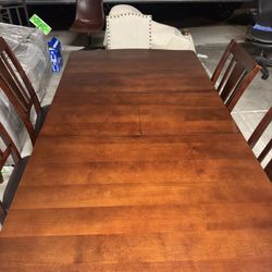 Solid Wood Dining Table With Butterfly Leaf Storage And 6 Dining Chairs